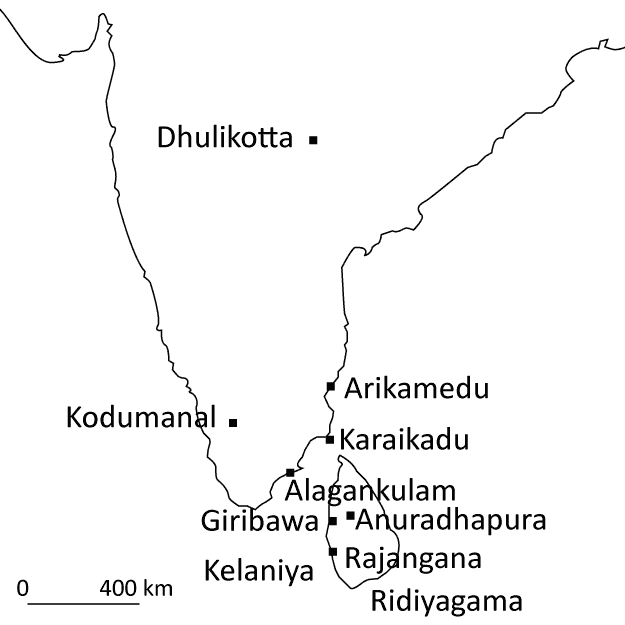 Carte. Sites archéologiques d'Inde et du Sri Lanka inclus dans cette étude