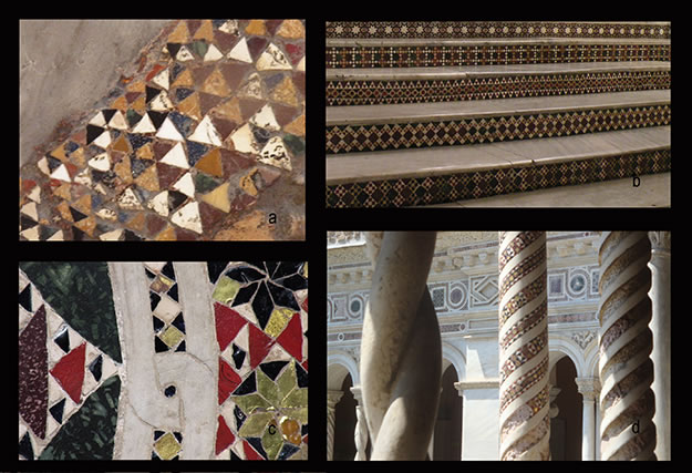 Constantinople, Palerme, Rome, Rome Photo comparative. Quatre exemples d'incrustations, une byzantine, trois italiennes d'inspiration byzantine