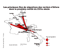 Carte. Migrations, verriers altarais, 17e s.