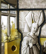 Moyen Âge : Les joueurs d'échecs, vitrail provenant de l'hôtel de la Bessée à Villefranche-sur-Saône, vers 1450 (Musée national du Moyen Âge-Thermes et hôtel de Cluny, inv. Cl.23422)