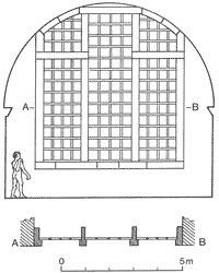 Dessin : la grande fenêtre du sudatorium des Thermes de Faustine à Milet