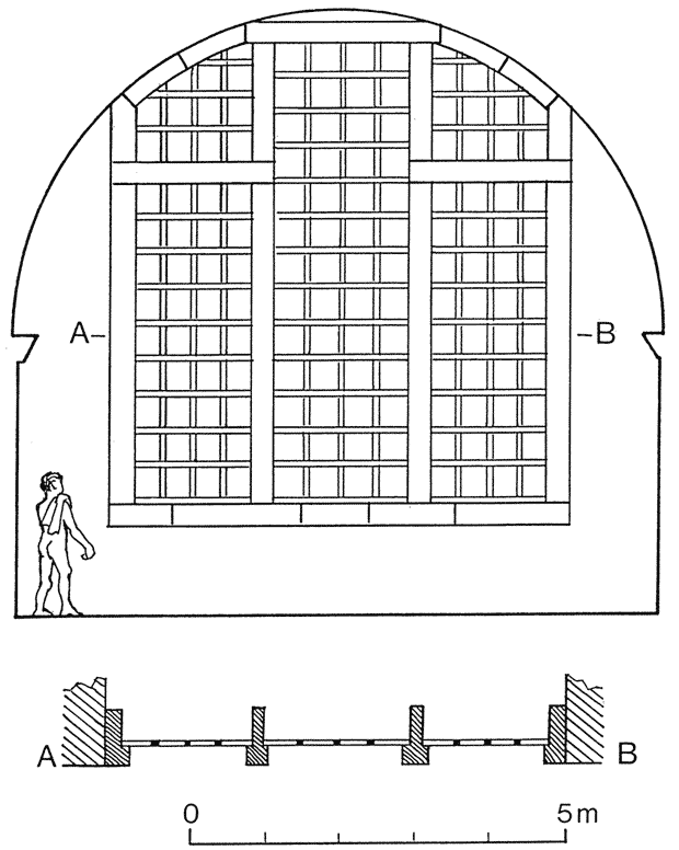 D'après Baatz, 1991, figure 4 Dessin : la grande fenêtre du sudatorium des Thermes de Faustine à Milet