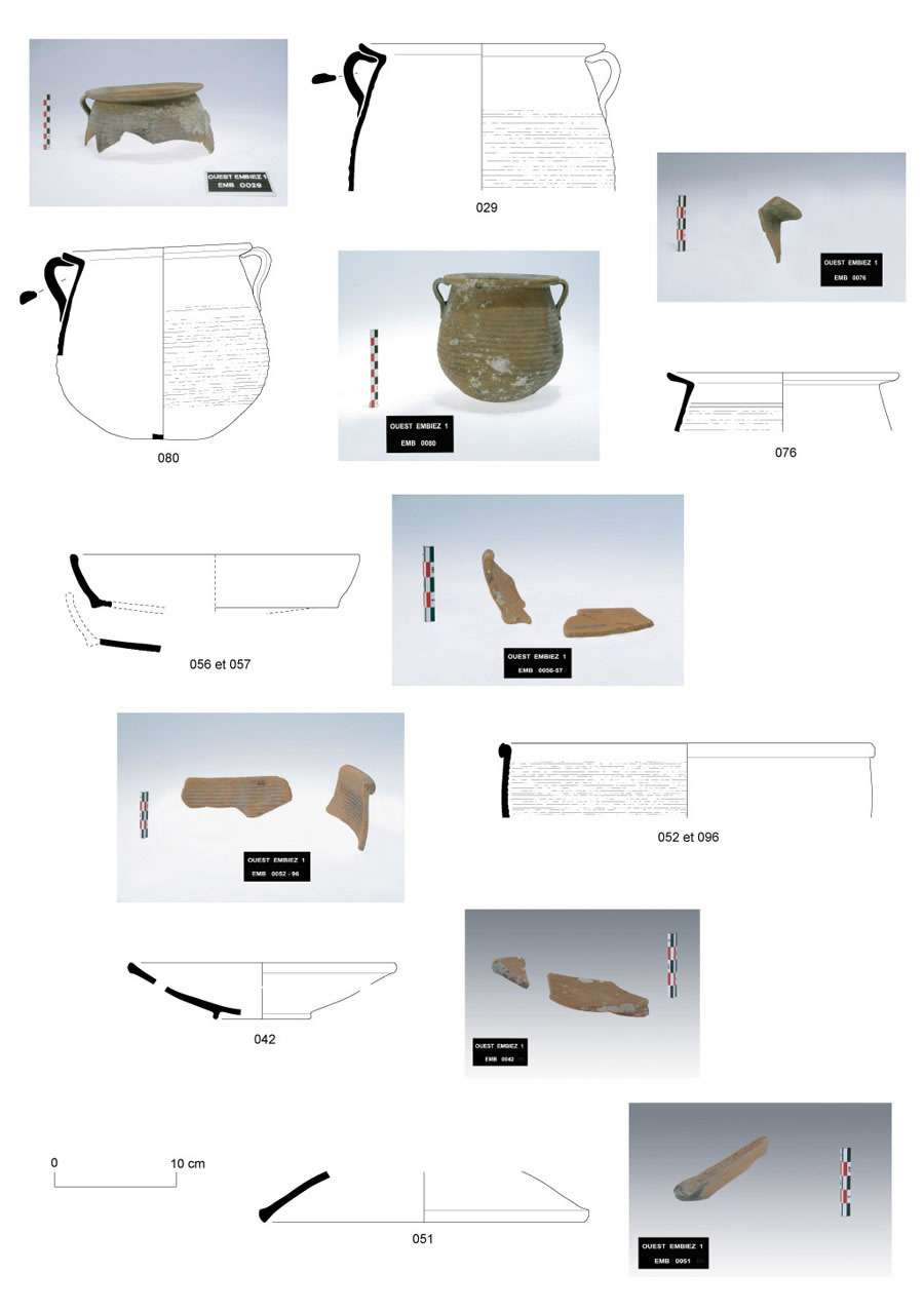 Dessin et photographie : Types principaux constituant la batterie de cuisine (Dessins Camille Damon, photographies et infographie Stéphane Cavillon, DRASSM)