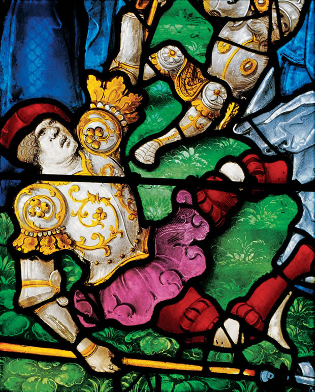Photographie. Châlons-en-Champagne, église Notre-Dame-en-Vaux, baie 25 : soldat de la bataille de saint Jacques (photo Inventaire général Champagne-Ardenne, Jacques Philippot)