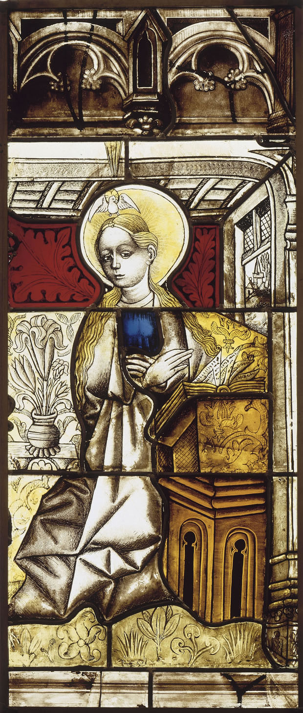 Vitrail : détail de la Vierge de l'Annonciation