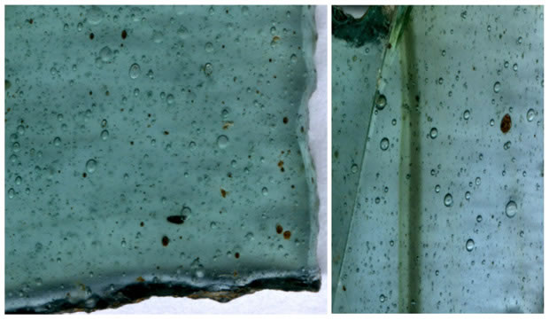 Photographie : Serris les Ruelles, ferme domaniale, 7e-8e siècles, fragments de verre (crédit F. Gentili / INRAP)