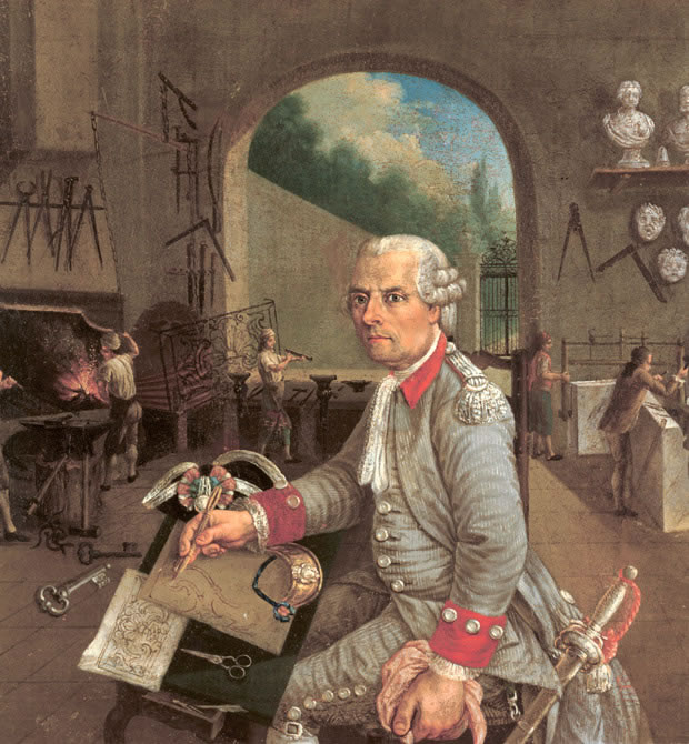 Peinture : détail de l'atelier de Jean-Louis Callier par JA Cornu , crédit J. Mongreville, Inventaire général / ADAGP