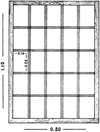 Dessin : proposition de reconstitution du vitrage en pierre spéculaire d’une fenêtre haute, atrium de la maison de C. Cuspius Pansa, Pompéi