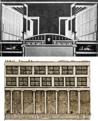 D'après Spinazzola, 1953 Dessins : Figurations de murs vitrés imaginaires sur des peintures pompéiennes de IIIe style