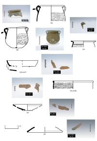 Dessin et photographie : Types principaux constituant la batterie de cuisine (Dessins Camille Damon, photographies et infographie Stéphane Cavillon, DRASSM)