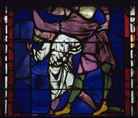 Photographie : vitrail des trimardeurs du port, provenant de la cathédrale de Rouen, Rouen, Musée des Antiquités de la Seine-Maritime (photo M. Hérold)