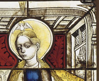 Vitrail : détail de la Vierge de l'Annonciation
