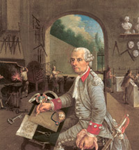Peinture : détail de l'atelier de Jean-Louis Callier par JA Cornu , crédit J. Mongreville, Inventaire général / ADAGP